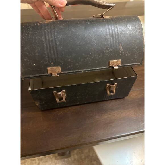 Antique Victory Dome Black Lunch Box 1950’s Metal 10" Pre-owned Lunch Box Pail - Picture 9 of 11